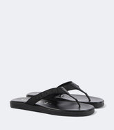 Logo canvas and leather thong sandals