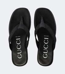 Logo canvas and leather thong sandals