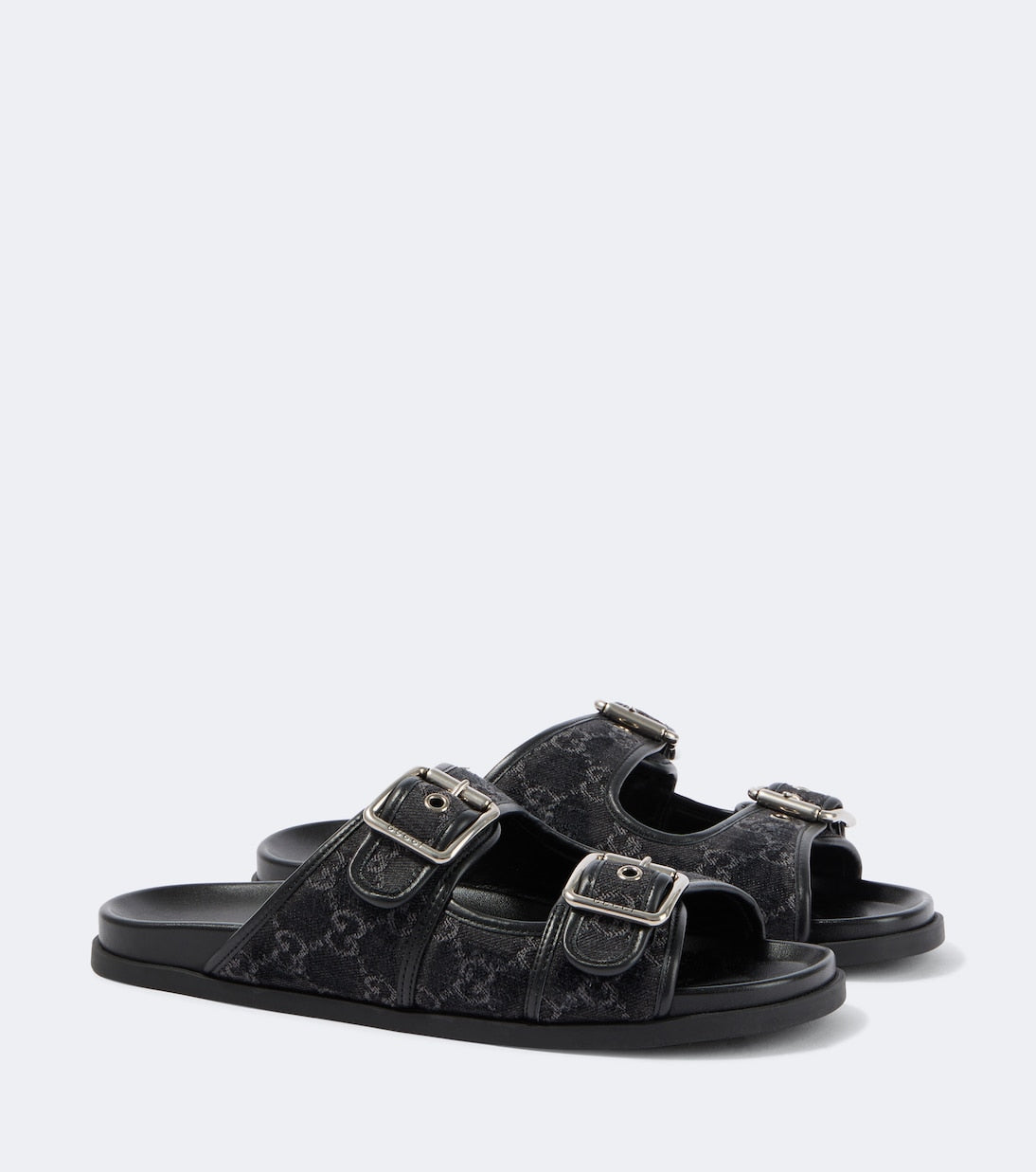 GG leather-trimmed canvas slides