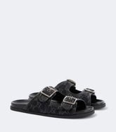 GG leather-trimmed canvas slides