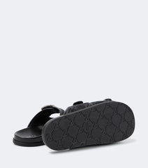 GG leather-trimmed canvas slides