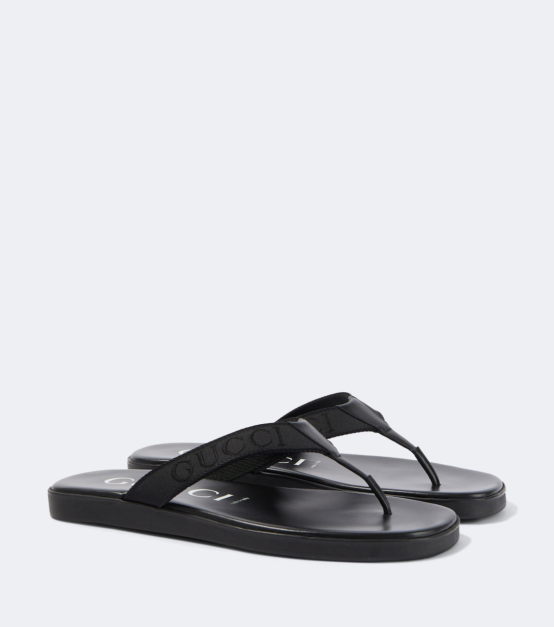 Logo canvas and leather thong sandals