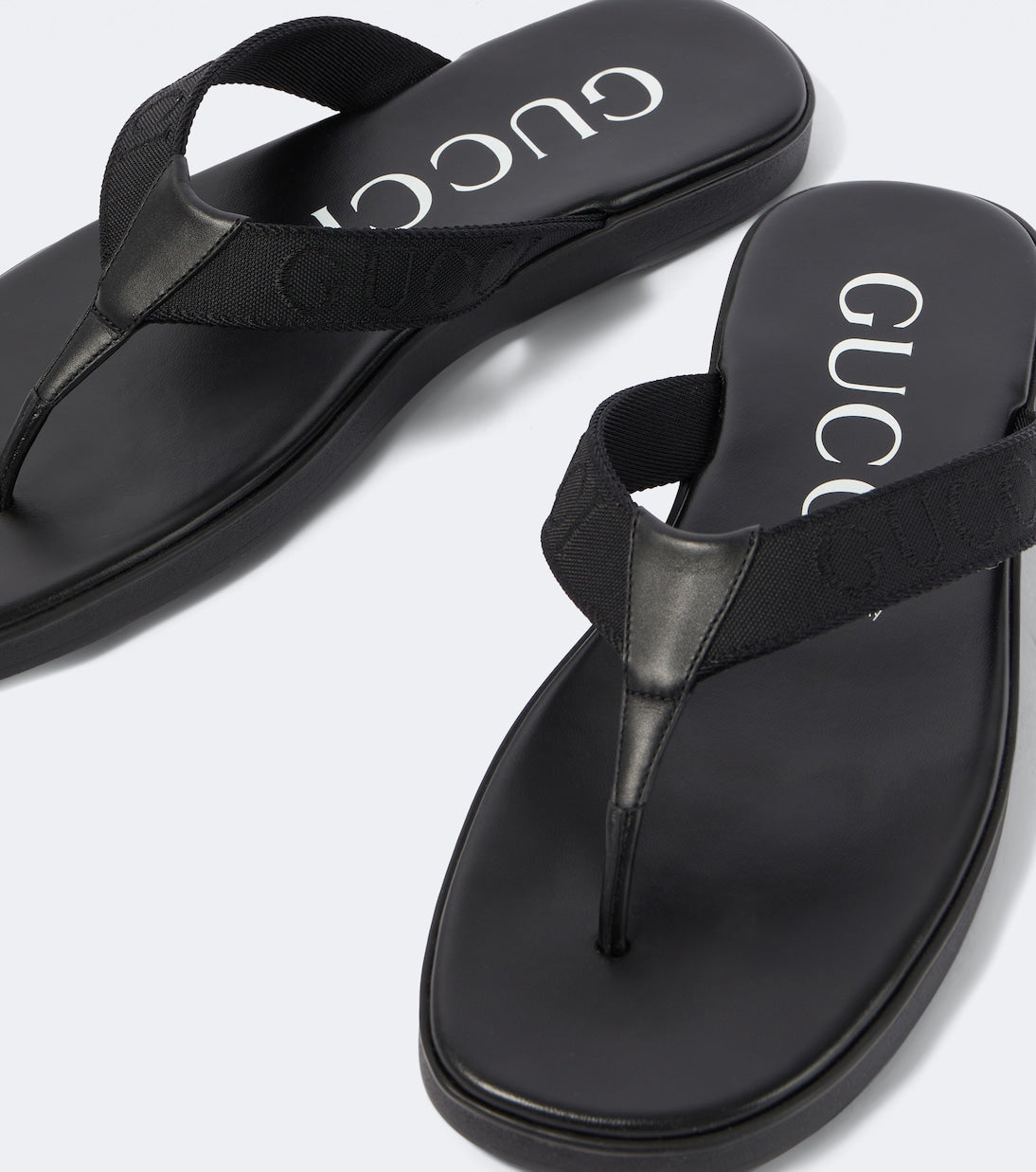Logo canvas and leather thong sandals