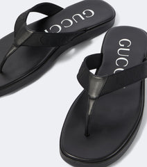 Logo canvas and leather thong sandals