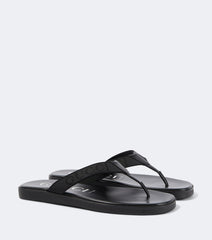 Logo canvas and leather thong sandals