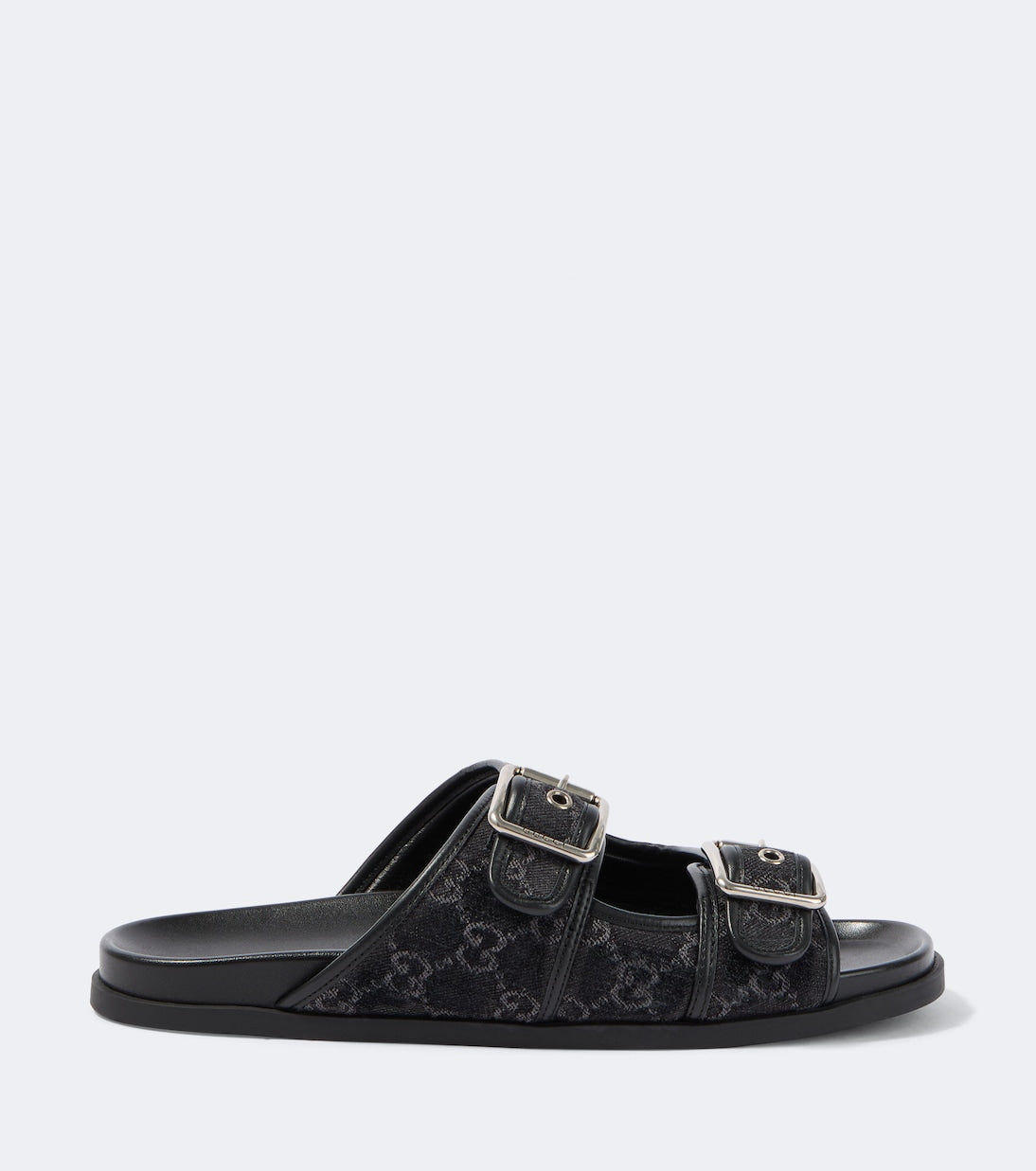 GG leather-trimmed canvas slides