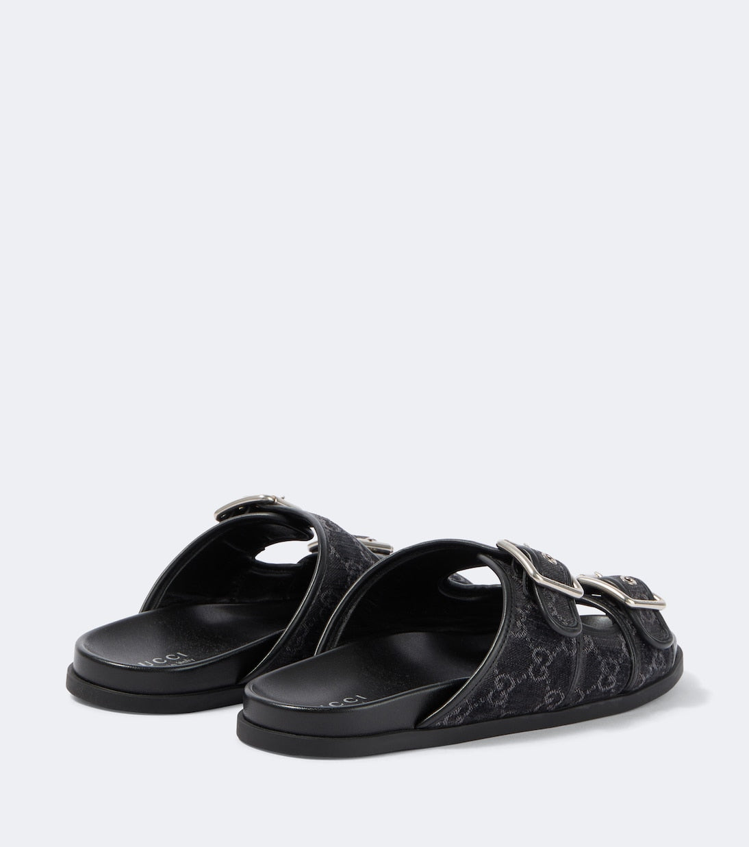GG leather-trimmed canvas slides