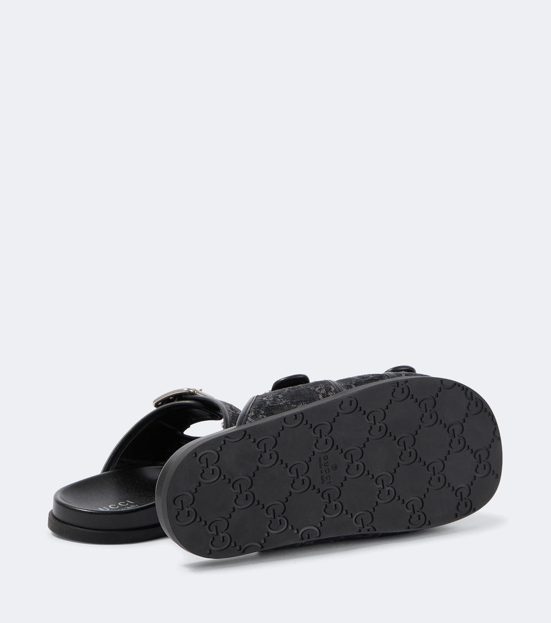 GG leather-trimmed canvas slides